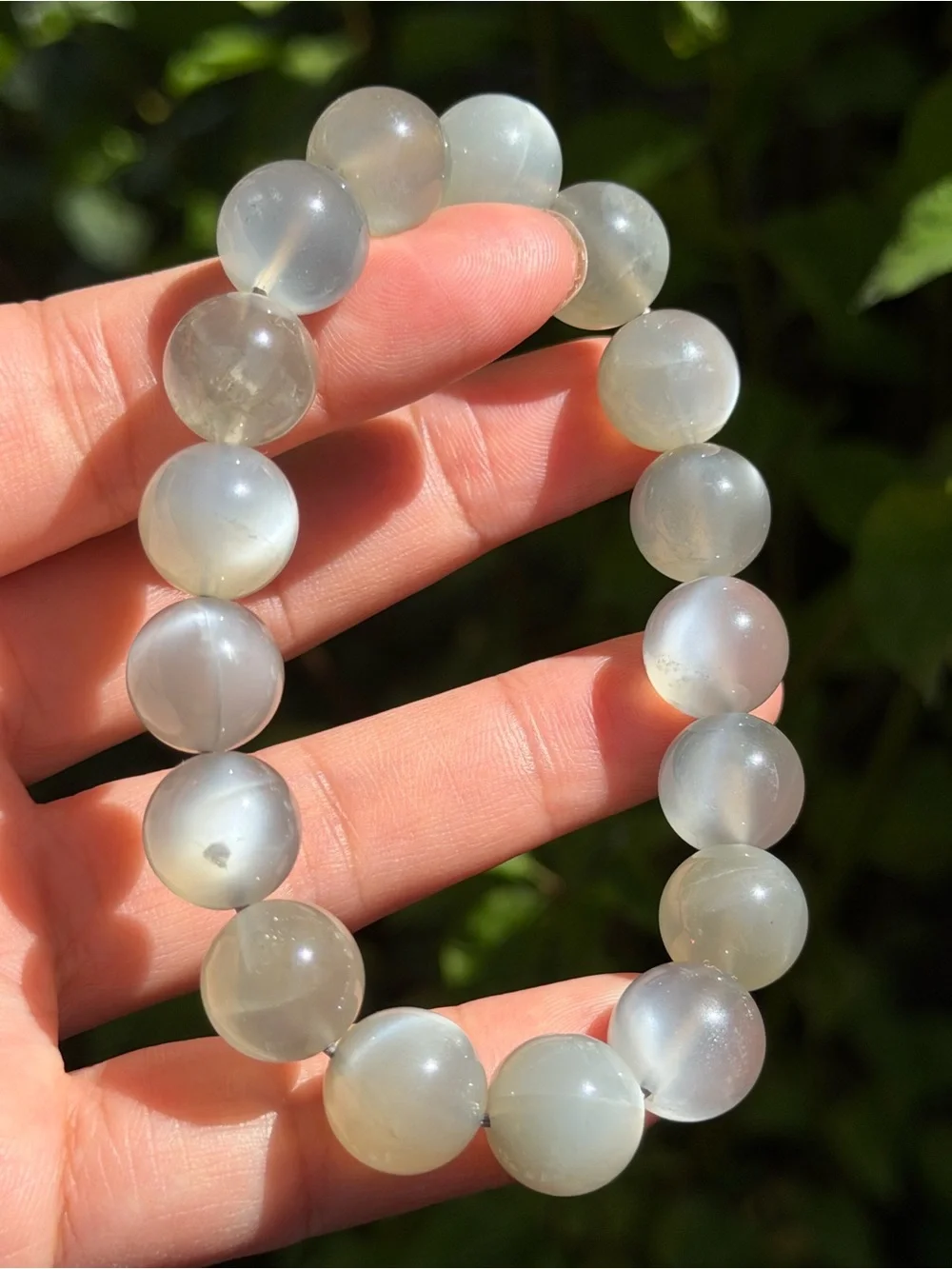 12mm Natural Flashy Gray Moonstone Beaded Stretch Bracelet 2034